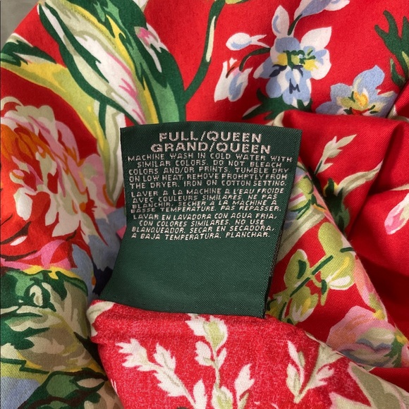 Lauren Ralph Lauren Red Floral Queen/Full Duvet Cover - Picture 4 of 5
